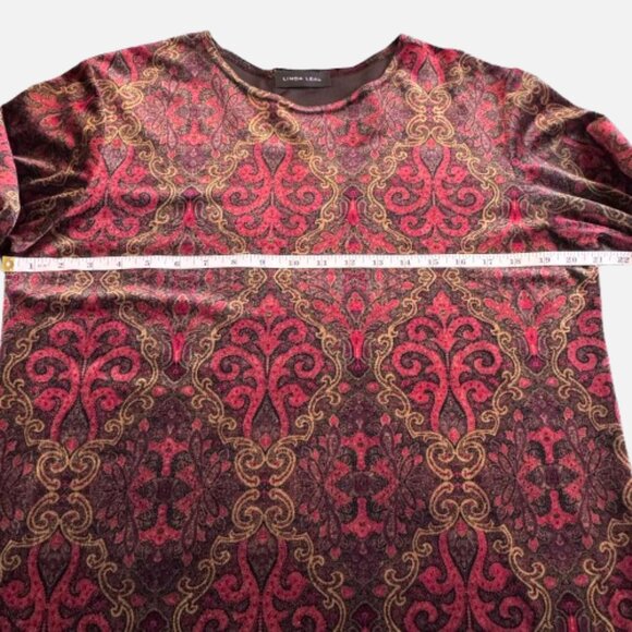 Linda Leal Velvet Tunic Top Paisley Red Gold Print Long Sleeve Women's (Size L) - Picture 3 of 8